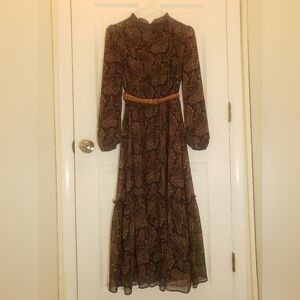 PAPER PARACHUTE Brown Paisley Long Sleeve Maxi Dress XS